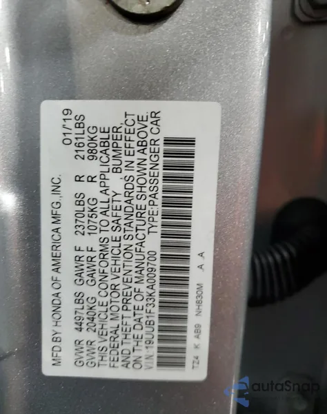 2019 Acura Tlx from USA, damaged, VIN 19UUB1F33KA009700